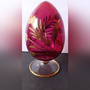Royal Limited Egyptian Ruby Red Glass Egg W/ Gold Accents
